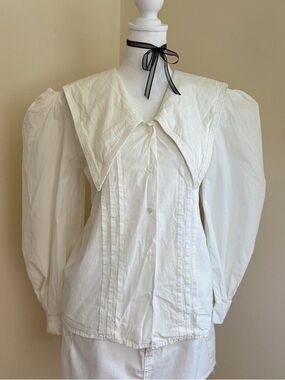 Edwardian coquette babydoll Jfashion puff sleeve sailor collar white blouse M-L